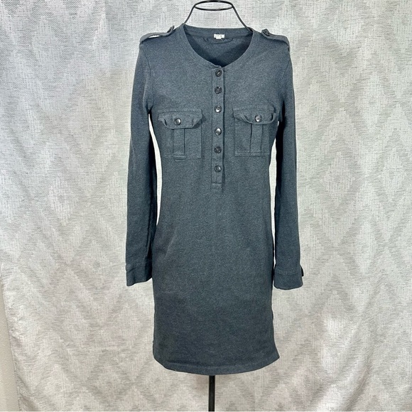 J. Crew Dresses & Skirts - J Crew charcoal grey knit bodycon long sleeve shirt dress size S